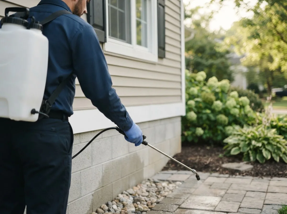 Pest control technician inspecting a home in Rossburg, OH